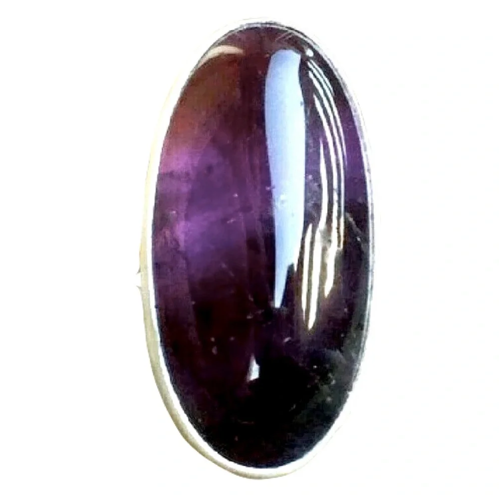 New Sterling Silver Long Oval Purple Amethyst Oblong Artisan Handmade Ring